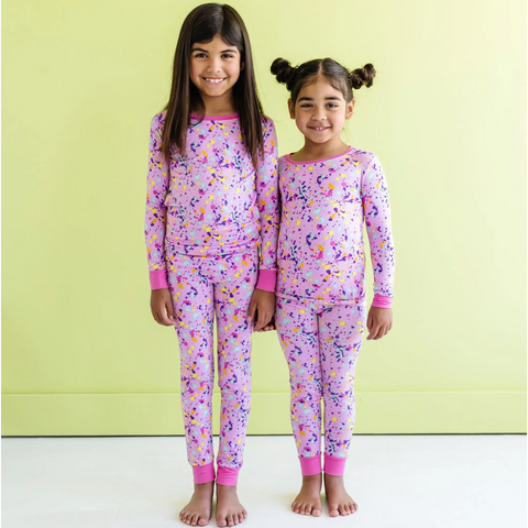 pink paint party two-piece pajama set
