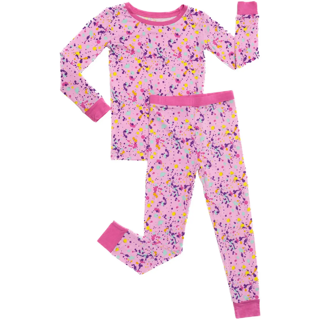 pink paint party two-piece pajama set