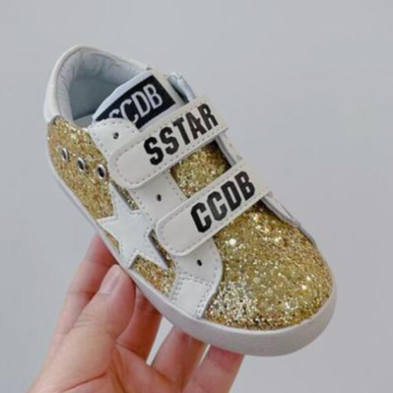 gold glitter star velcro sneakers