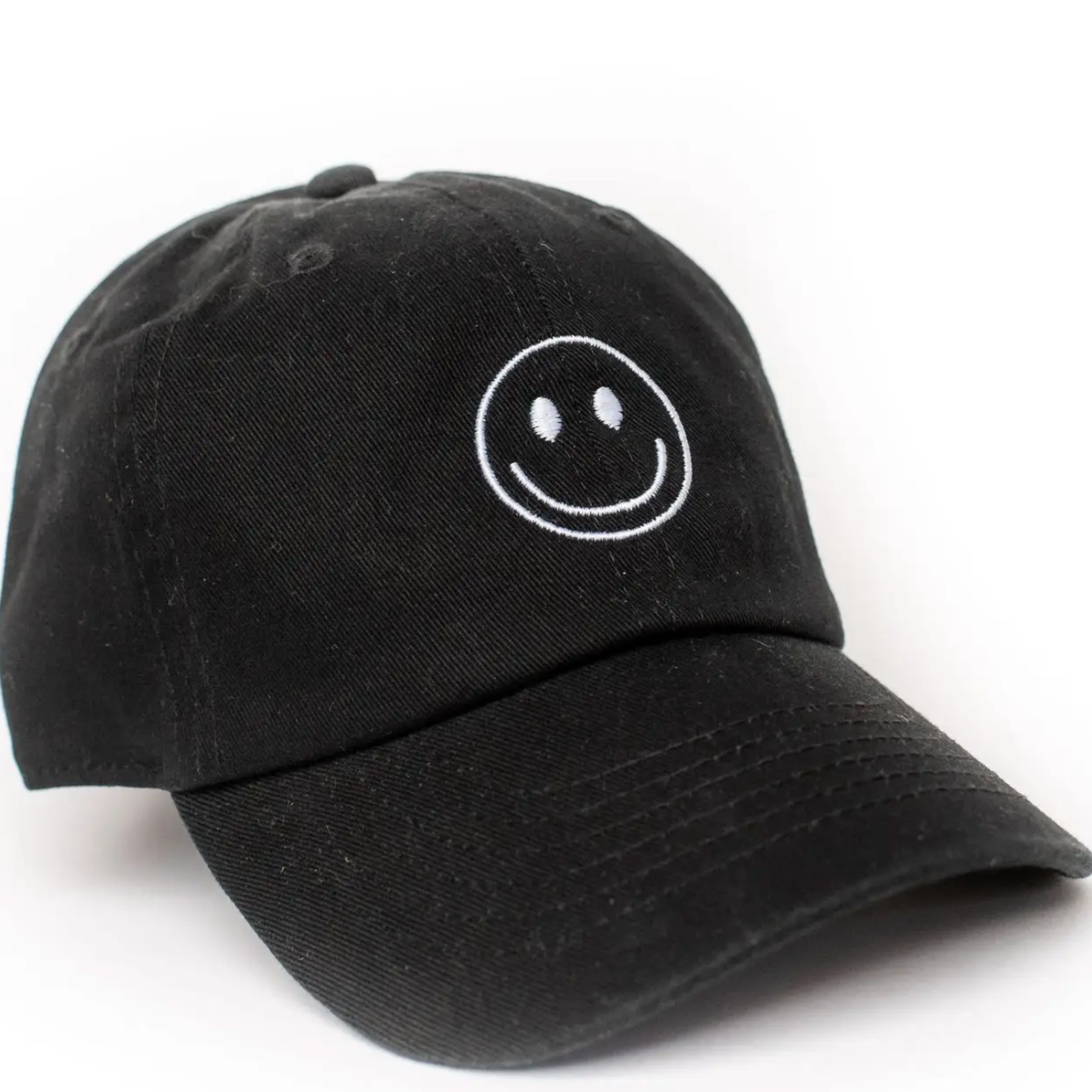 smiley face hat in black