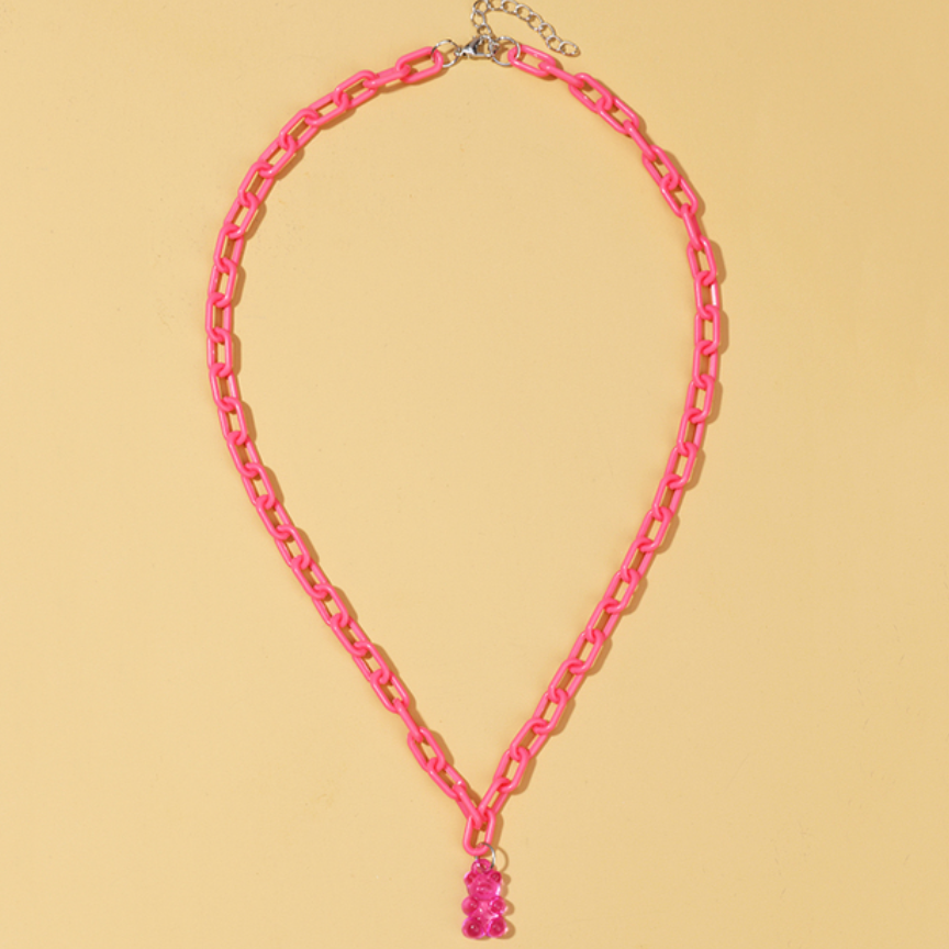 gummy bear chain necklace in rose pink