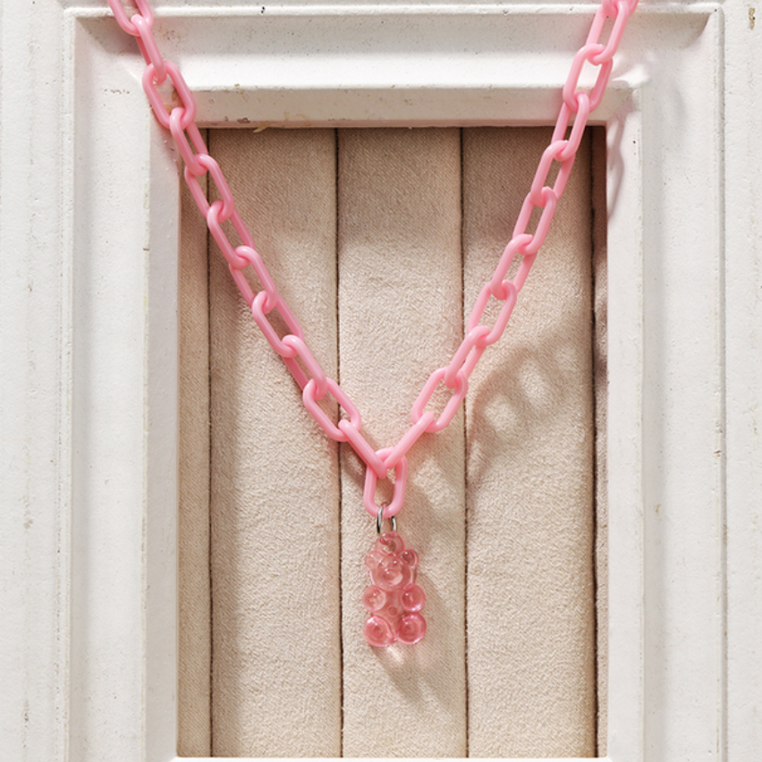 gummy bear chain necklace in light pink