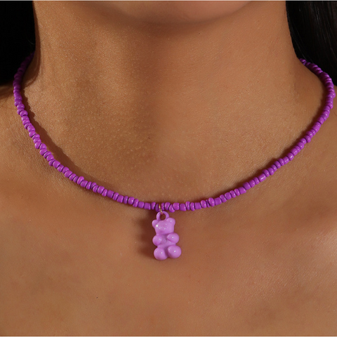 gummy bear beaded necklace in purple