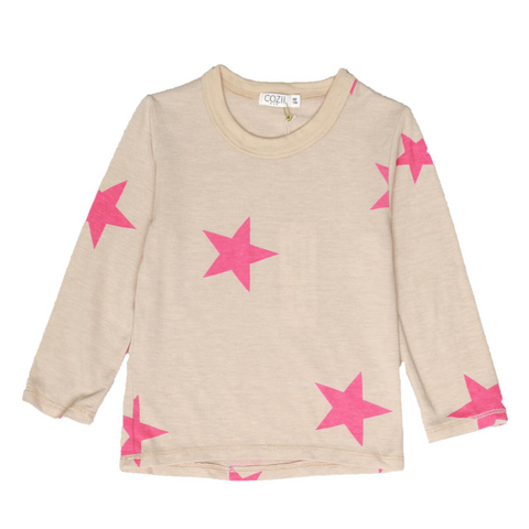 long sleeve crew in pink stars
