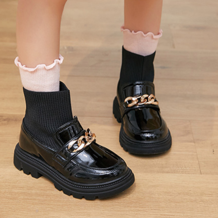 chain boots in black