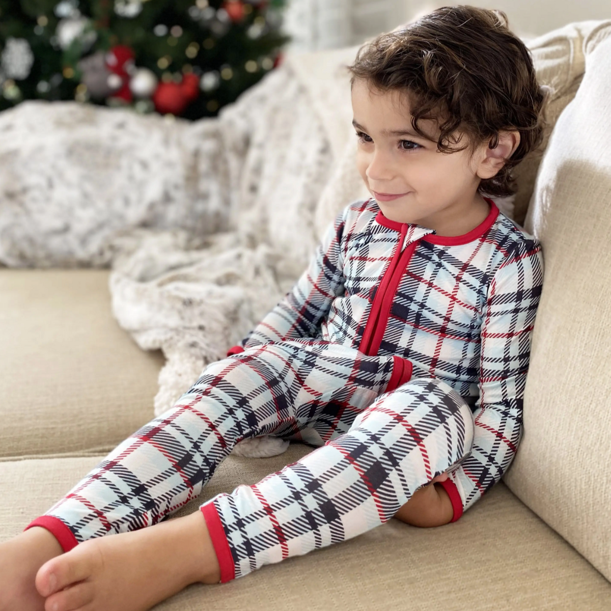 holiday plaid bamboo baby convertible footie pajamas