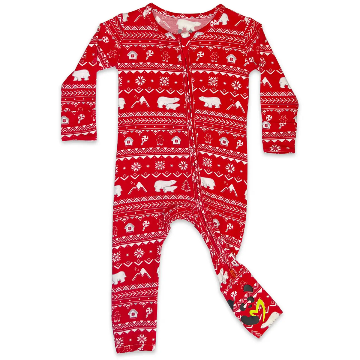 polar isle red bamboo baby convertible footie pajamas