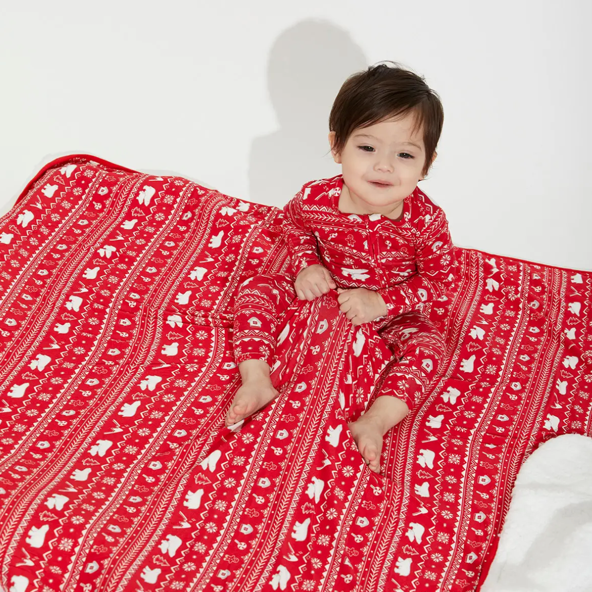 polar isle red bamboo baby convertible footie pajamas