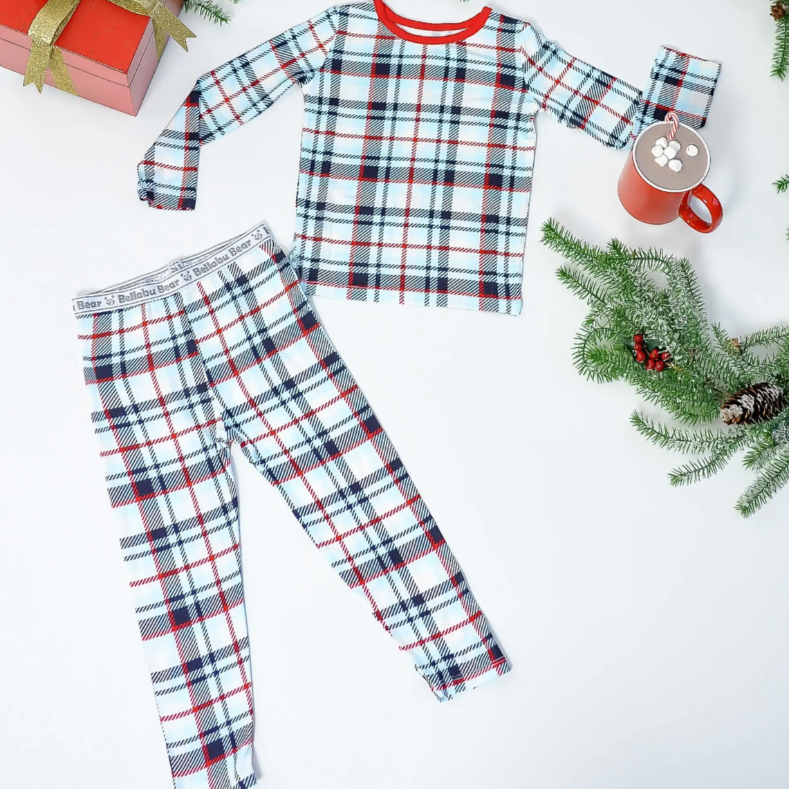 holiday plaid bamboo kids two piece pajamas