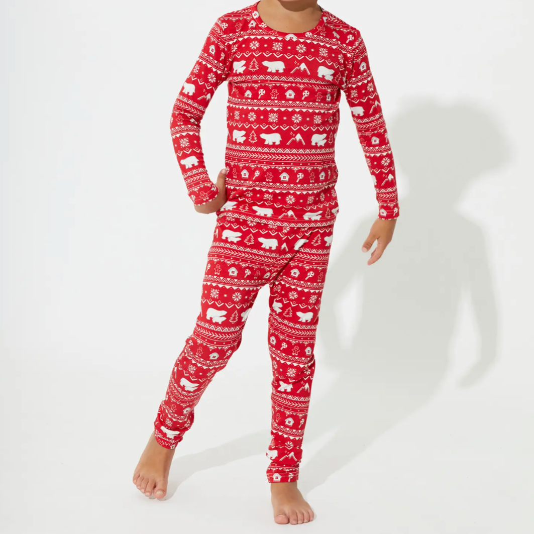 holiday plaid bamboo kids two piece pajamas
