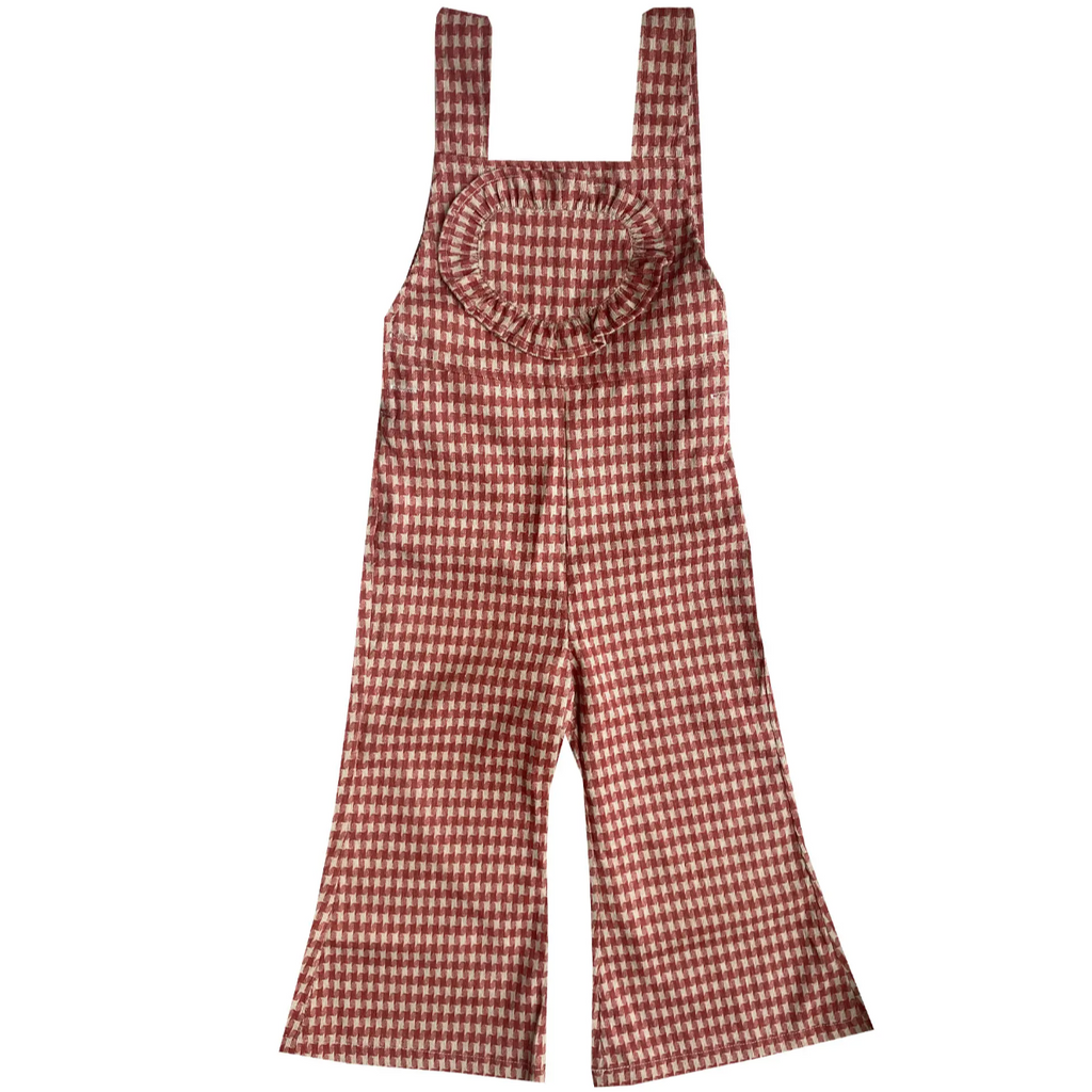 retro flared overall in gingham