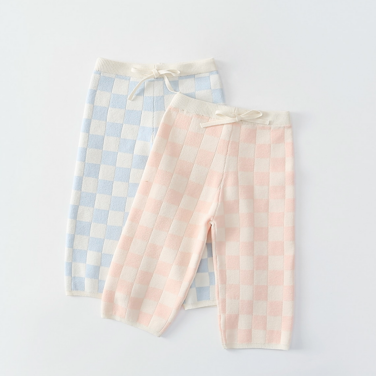 checkered knit set in pink