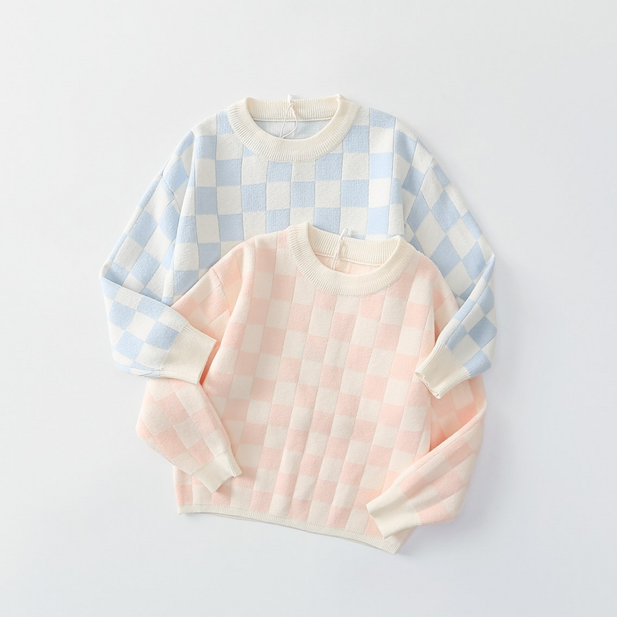 checkered knit set in pink