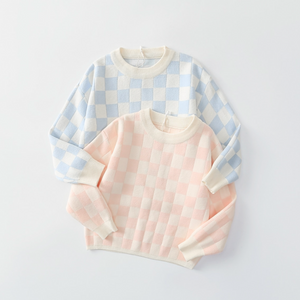checkered knit set in pink