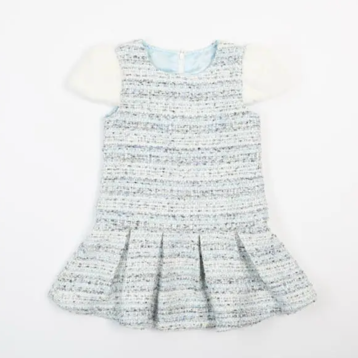 furry sleeves tweed dress | blue