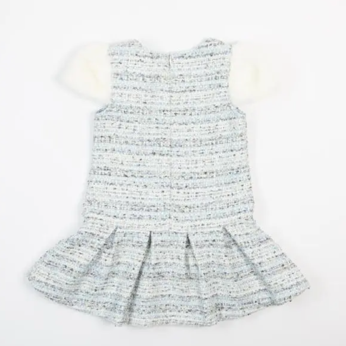 furry sleeves tweed dress | blue