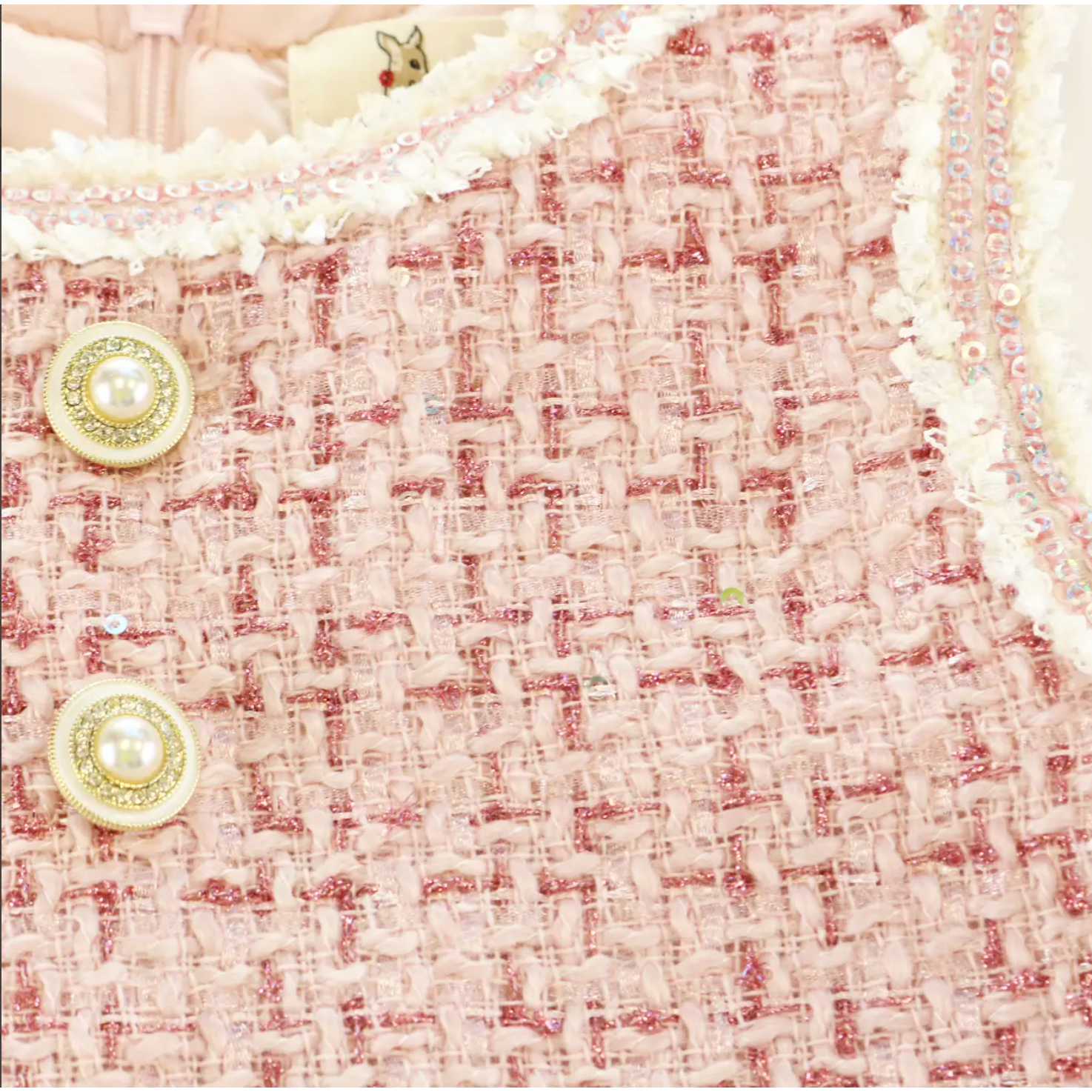 sequin trim tweed dress | pink