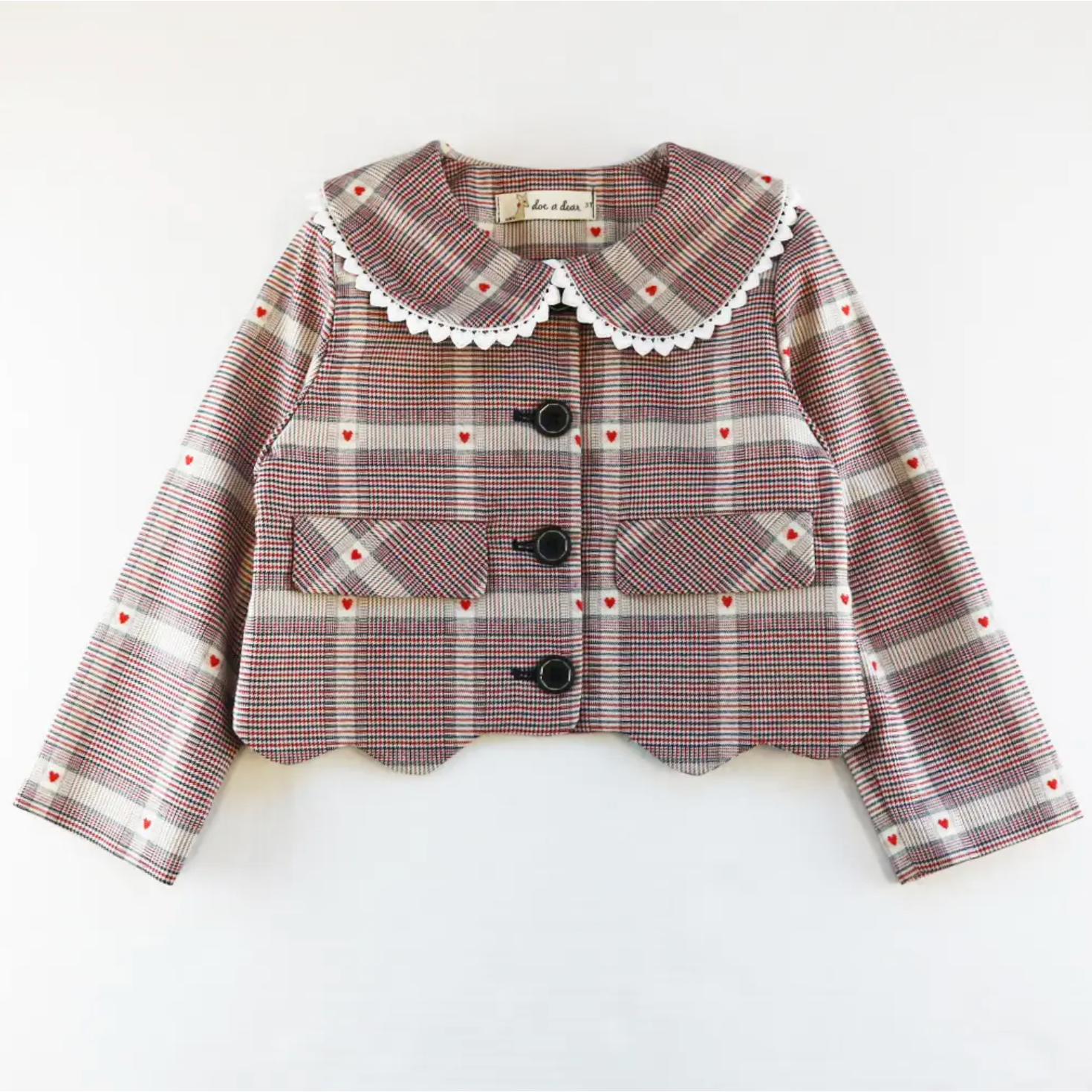 heart plaid picot jacket | red