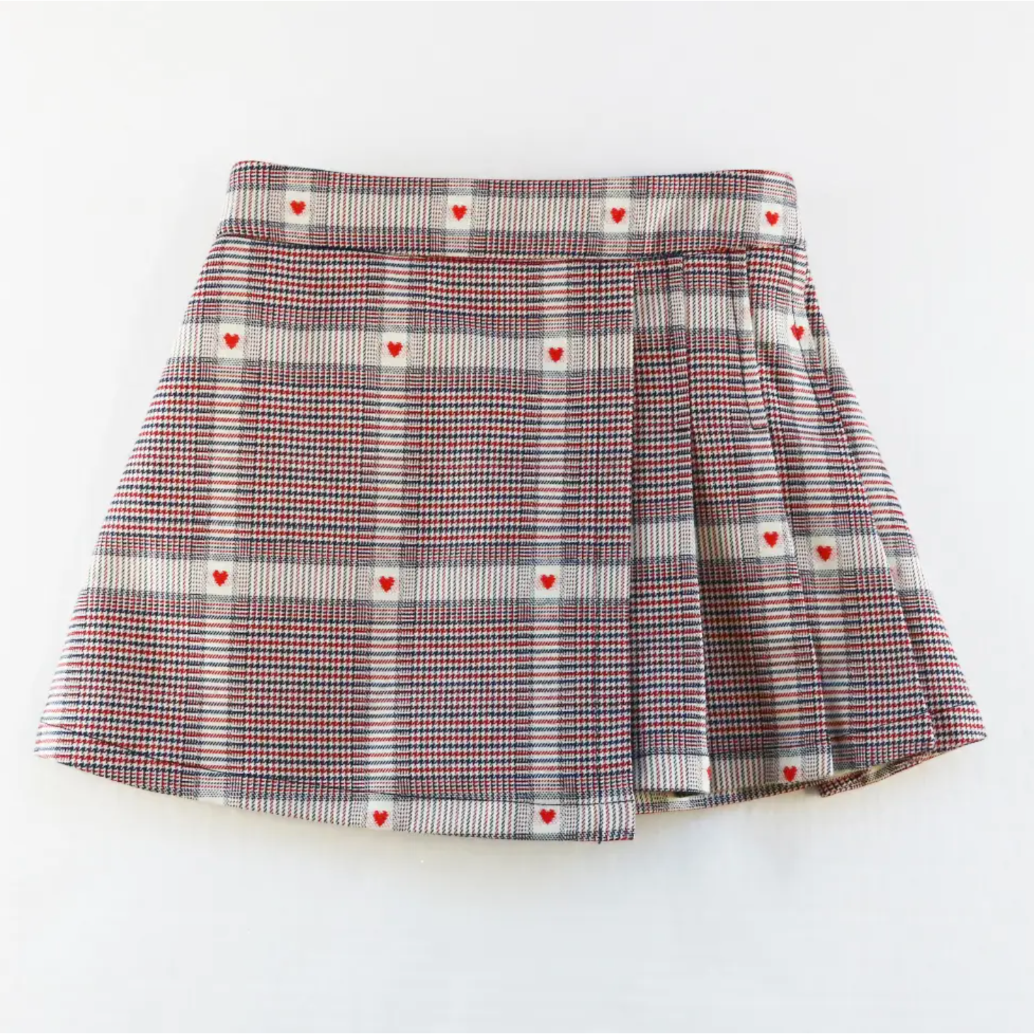 heart plaid picot skirt | red