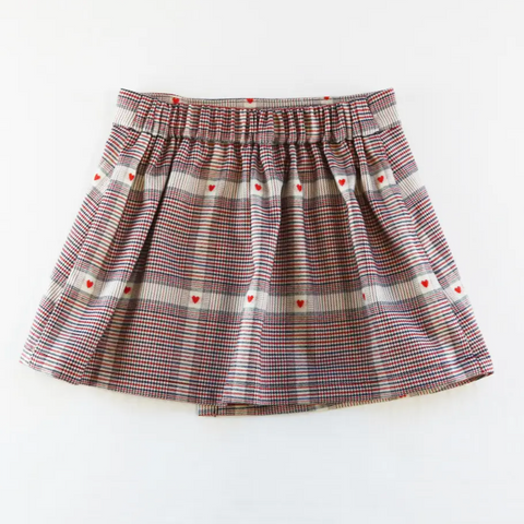 heart plaid picot skirt | red