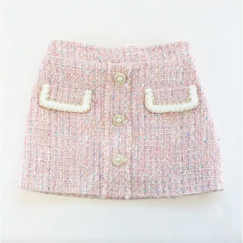 button front tweed skirt | pink