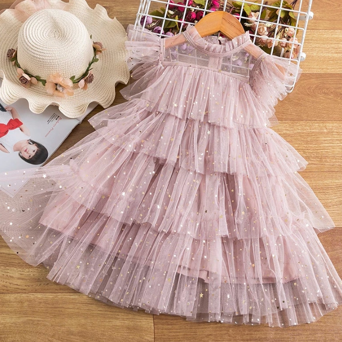 star tulle dress in pastel pink
