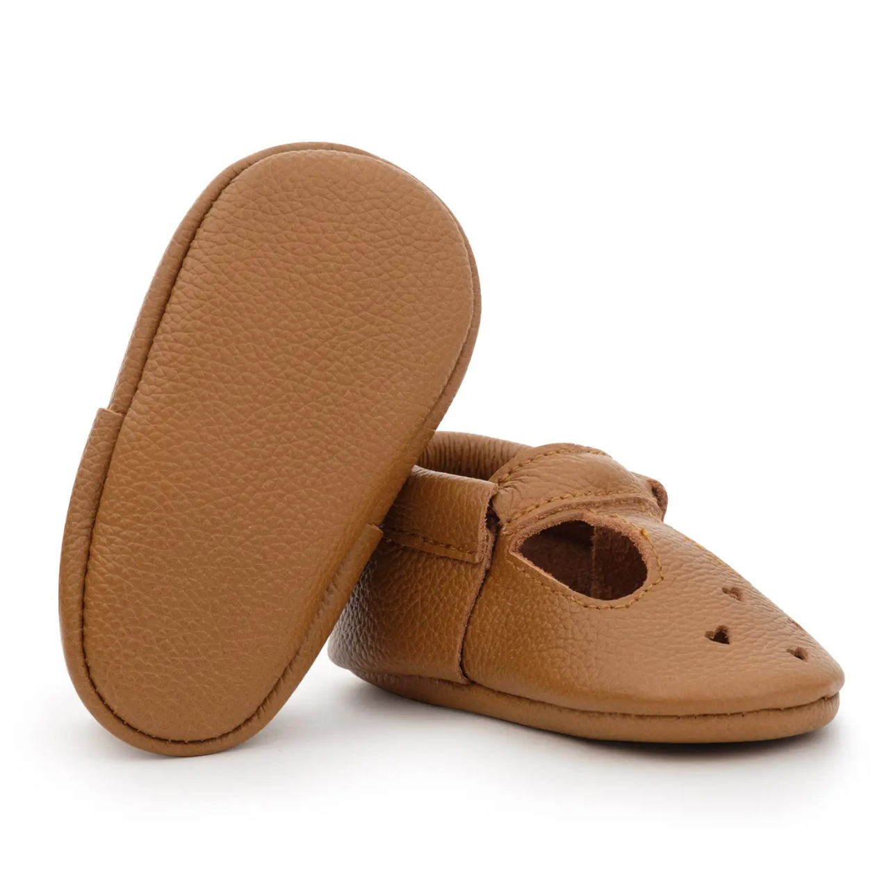 leather baby mary janes in brown