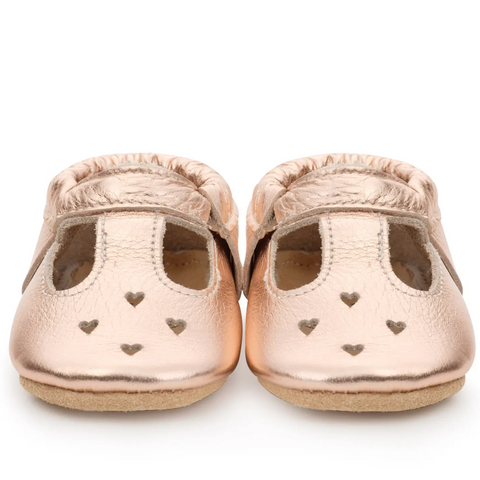 leather baby mary janes in rose gold