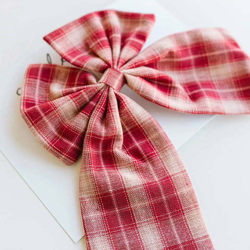 oversized linen bow clip | red gingham