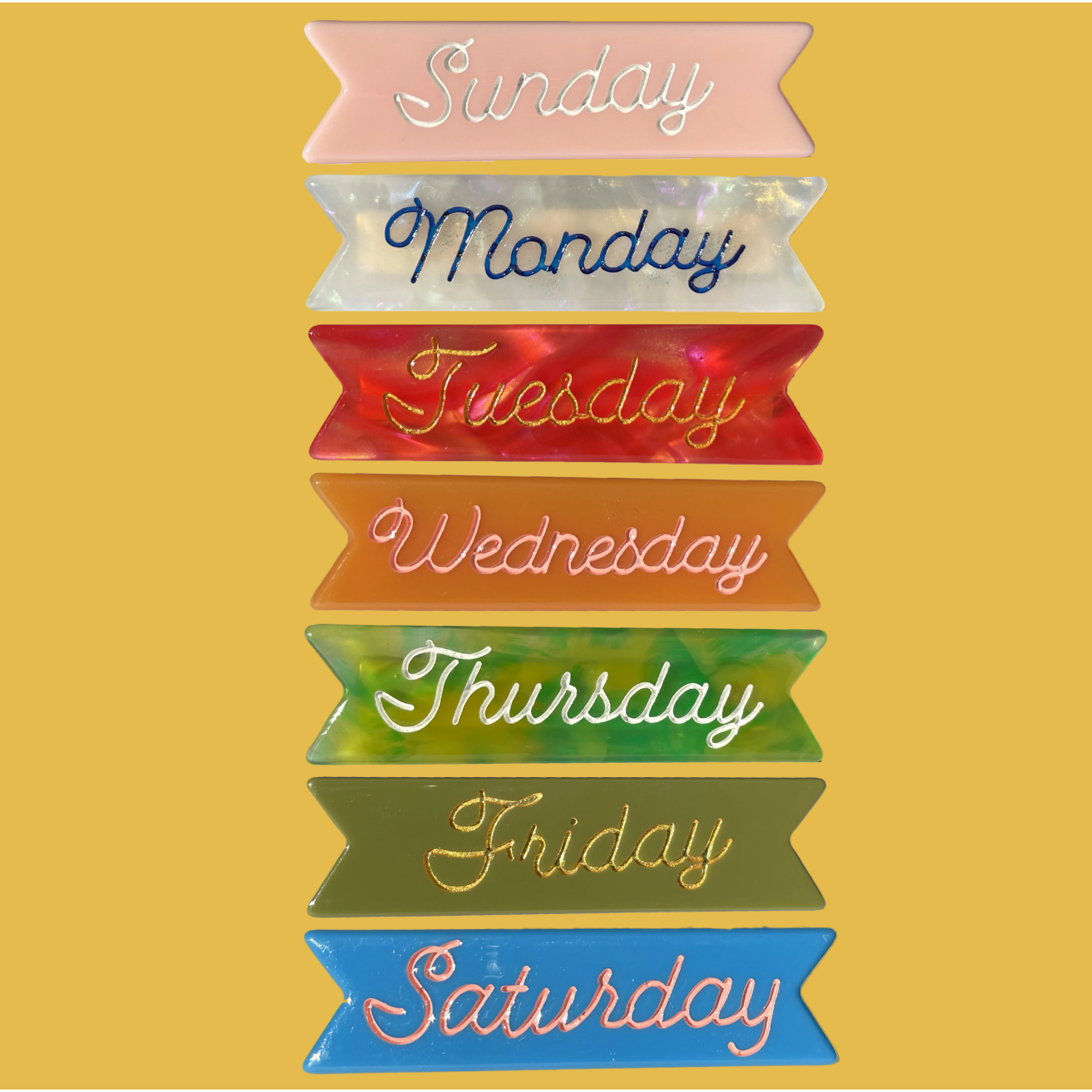 "days of the week" hair clips