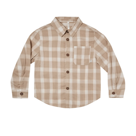 collared long sleeve shirt || putty plaid