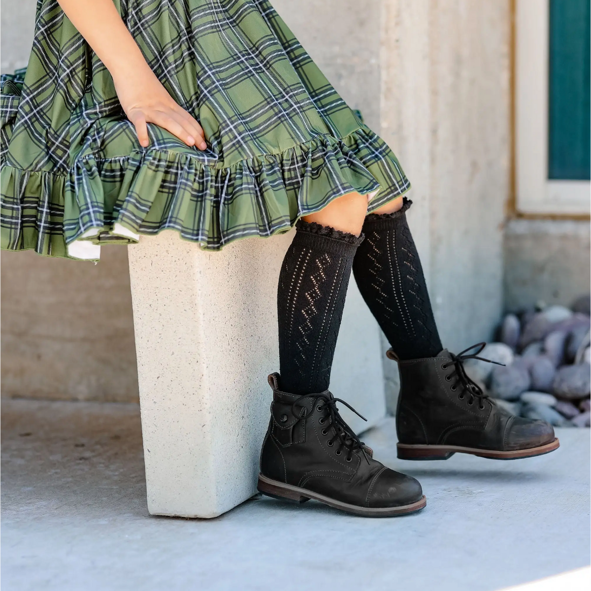 black fancy lace top knee high socks