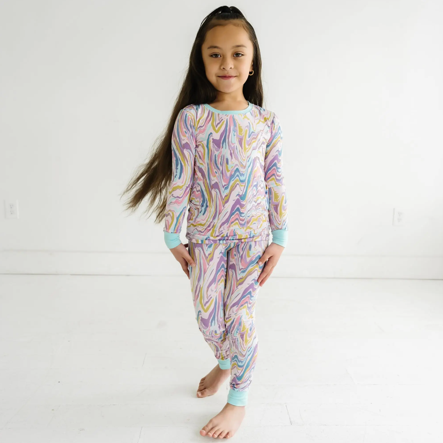 pink marble two-piece bamboo viscose pajama set