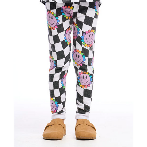 checkered rainbow daisy leggings
