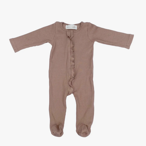 ruffle footed onesie | cappuccino