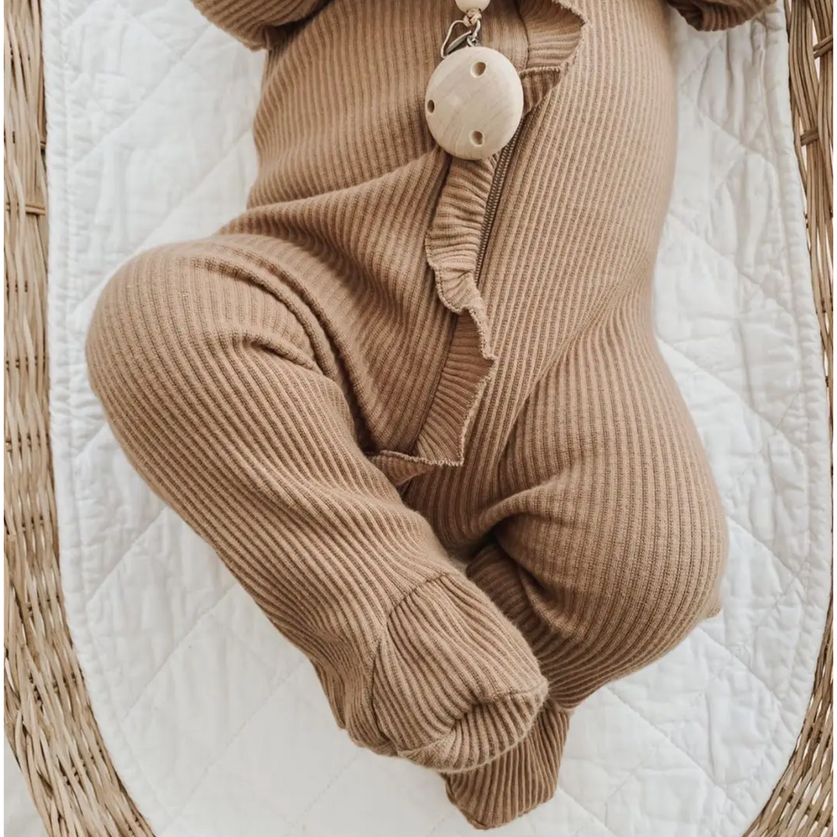 ruffle footed onesie | cappuccino