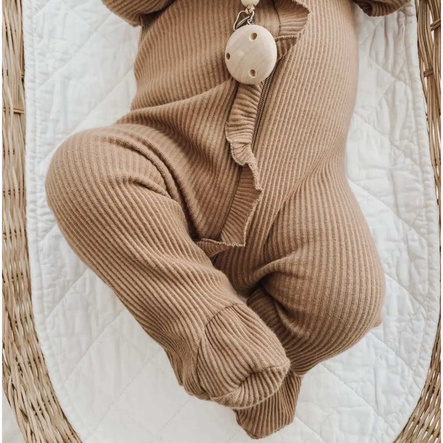 ruffle footed onesie | cappuccino