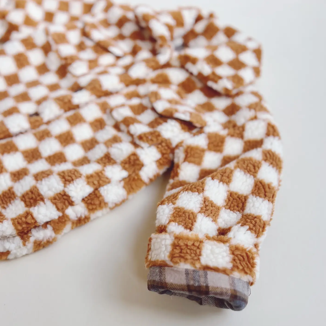 teddy shacket | tawny checkered