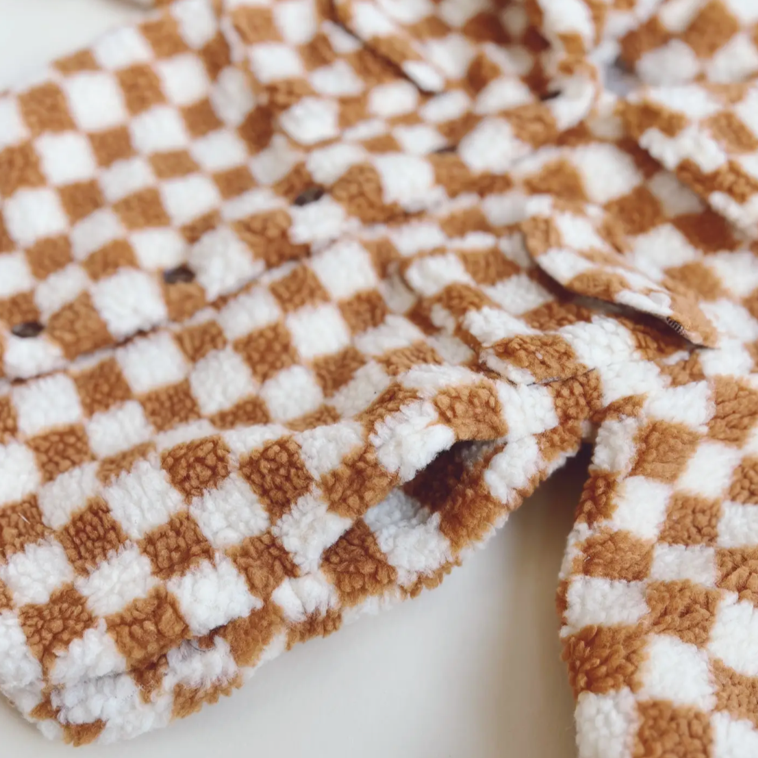teddy shacket | tawny checkered