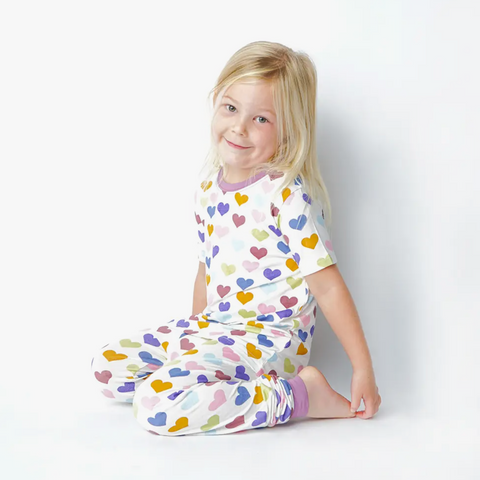 little love valentine's day heart bamboo toddler pajama set | purple