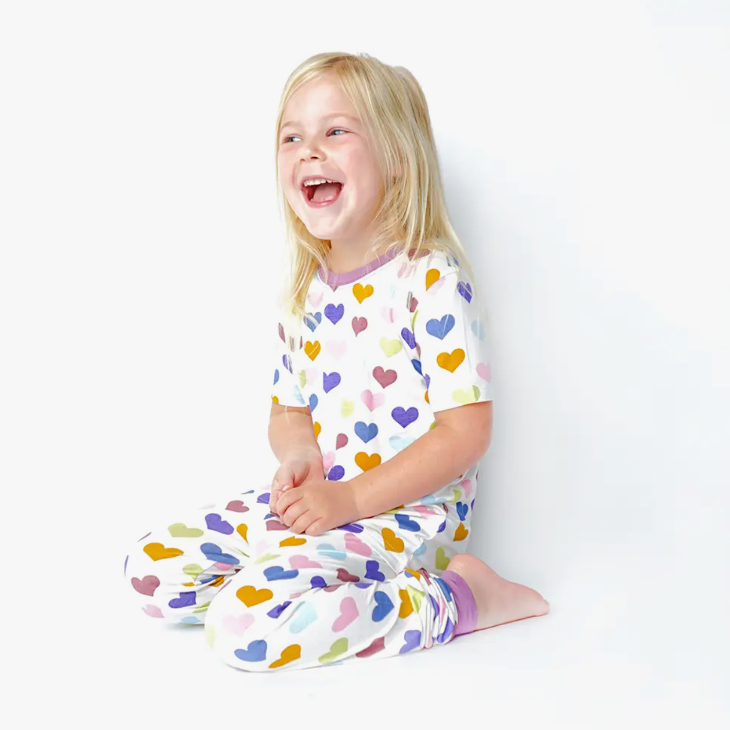 little love valentine's day heart bamboo toddler pajama set | purple