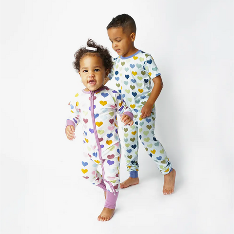 little love valentine's day heart bamboo toddler pajama set | blue
