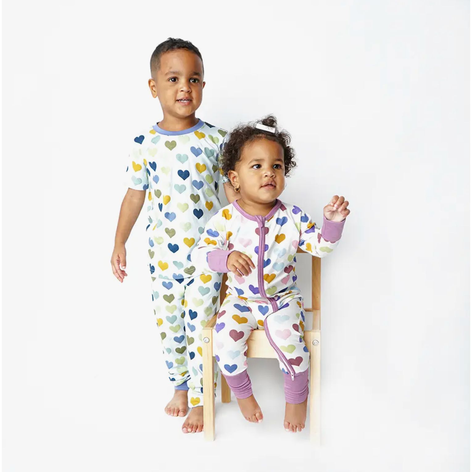 little love valentine's day heart bamboo toddler pajama set | blue
