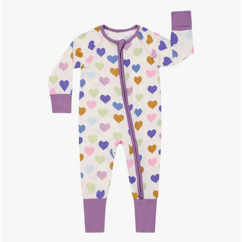 heart bamboo baby convertible footie pajamas in purple