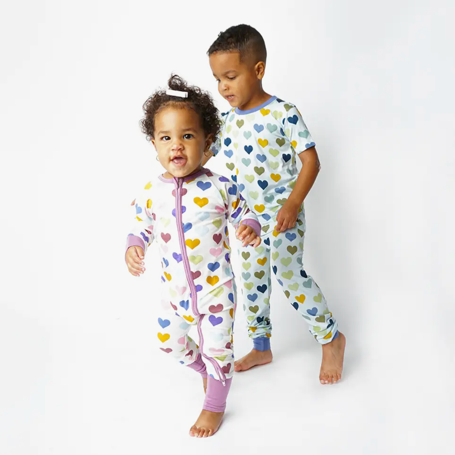 heart bamboo baby convertible footie pajamas in purple