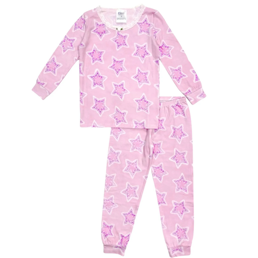 pink tie dye star long sleeve pajama set
