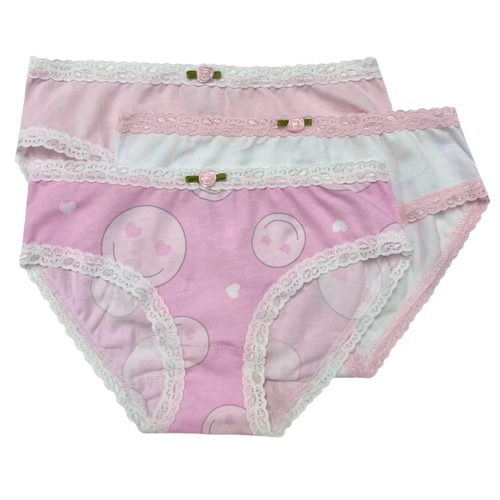 girls underwear set in pink smiley