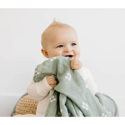 organic muslin swaddle blanket | green