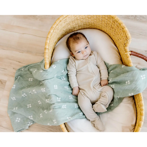 organic muslin swaddle blanket | green