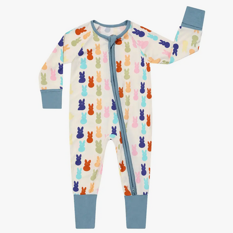 peeps easter bamboo baby convertible footie pajamas | blue